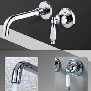 Rubinetto Moderno Ecologico a Parete per Lavabo, Finitura Cromata, Monocomando, 2 Fori, Accessorio per Bagno - Product Image 6