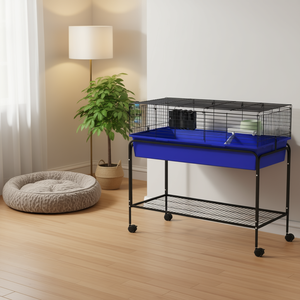 Jaula Azul de Dos Pisos para Animales Pequeños, 39 x 20.5 x 36.5, Soporte Extraíble con Estante y Ruedas, Hábitat para Mascotas - Product Image 2