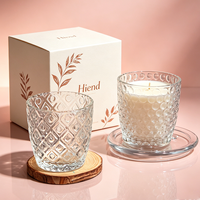 Pot à bougie en verre taillé vintage de qualité supérieure |   Conteneur de bougie parfumée vide géométrique texturé à base épaisse en gros