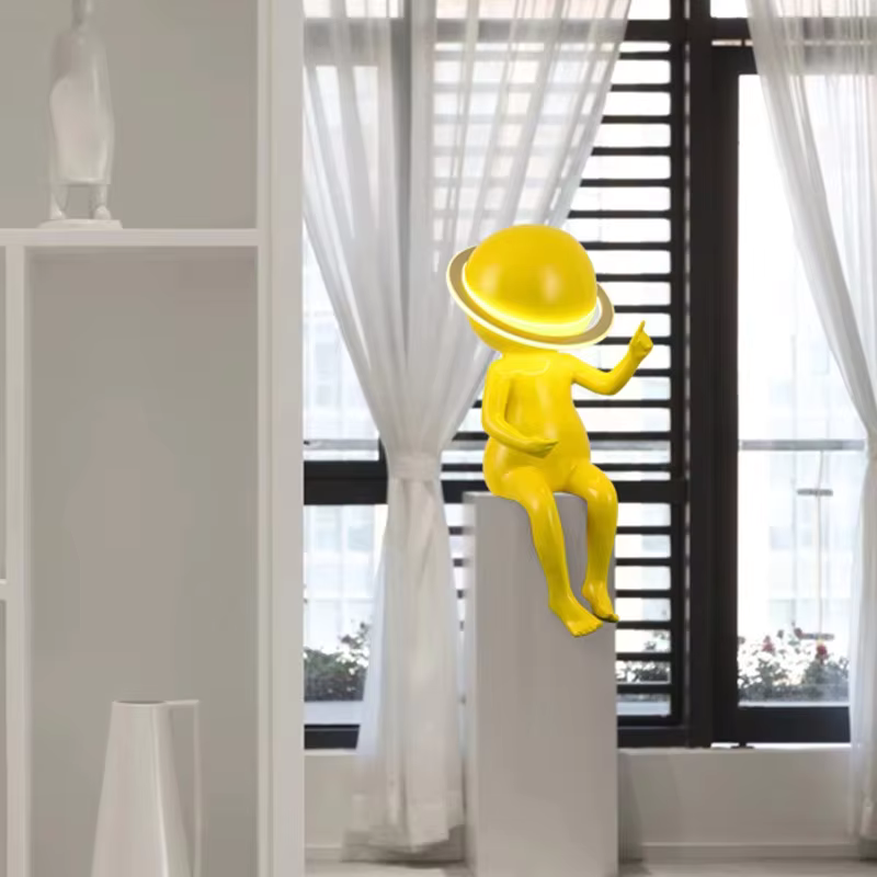 Modern Indoor LED Astronaut Sculpture Floor Lamp Yellow Shade ...