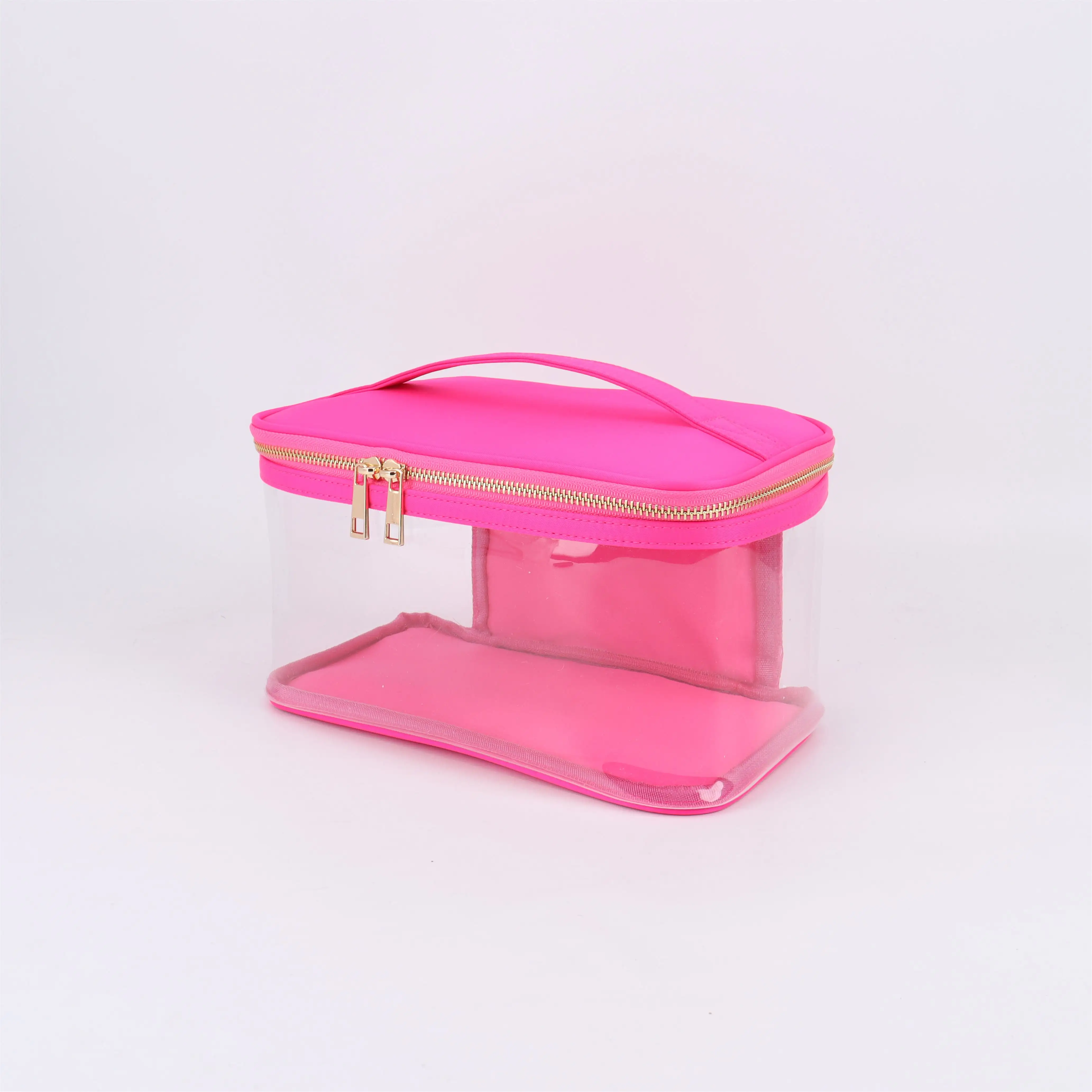 Custom Portable Waterproof Beauty Case Makeup Pouch Wash Bag Unisex Clear Zipper Pvc Plastic Cosmetic Bag With Handle