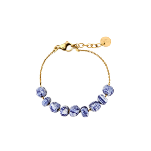 Fashion <b>Beaded</b> <b>Bracelet</b> 316L Stainless Steel PVD <b>Gold</b> Plating Blue Ceramic Beads Adjustable Chain Design - Product Image 2