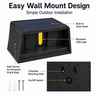 Lámpara Solar de Pared Brillante de 300LM con 20 COB, Batería de 1200mAh 18650 para Escaleras, Cercas, Patios, Jardines, Iluminación Exterior