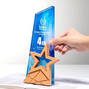Trophée en cristal UV <span class=keywords><strong>personnalisé</strong></span> HBL avec impression couleur intégrale et gravure, base en bois, cadeau d'affaires avec étoile - Product Image 4
