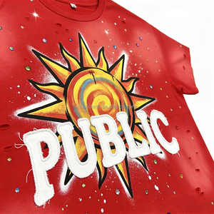 Camiseta Boxy Personalizada para Hombre, de Manga Corta, con Apliques Desgastados, Lavado Monkey, Pedrería y Diseño Dibujado a Mano, Estilo Vintage, Corta y con Efecto Desgastado por el Sol - Product Image 2