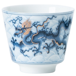 Tazza <span class=keywords><strong>da</strong></span> Tè in Ceramica di Alta Qualità Stile Cinese con Intarsi in Oro e Argento, Motivo Drago Blu e Bianco, Tazza <span class=keywords><strong>da</strong></span> Degustazione Piccola - Product Image 5