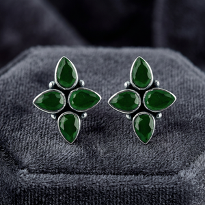 IndianMores 925 <b>Sterling</b> <b>Silver</b> Blue Rhodium Plated Four Stone Pear Cut Cubic Zirconia Floral Cluster Stud <b>Earrings</b> for <b>Women</b> - Product Image 3