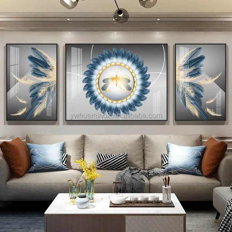 Sofa Decoratie Abstract 3Pcs Set Bloem Herten Veer Moderne Wall Art Schilderijen Canvas Muur Foto Voor Woonkamer