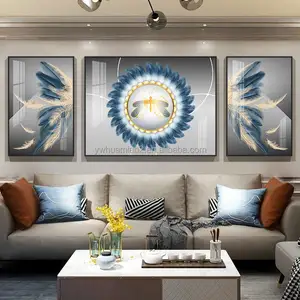 Dekorasi Sofa Abstrak, 3 Buah Set Bunga Rusa Bulu Dinding Kaca Modern Lukisan Seni Kanvas Gambar Dinding untuk Ruang Tamu