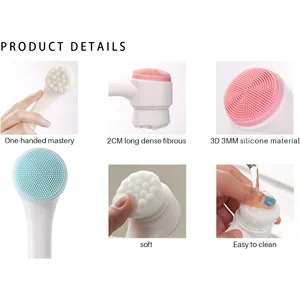 Cepillo de Limpieza Facial de Silicona 3D de Doble Cara, Cerdas Suaves, Masajeador Manual, Exfoliante, Limpiador de Poros para Uso en Spa Facial - Product Image 5