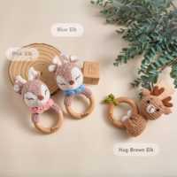 Kaiyue-Hochet en forme d'animal, jouet crochet en bois, anneau à tricoter, hippopotame, girafe, éléphant, jouet à mâcher pour bébé