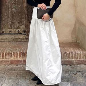 Dropshipping Jupes d'été pour femmes élégantes décontractées avec fermeture éclair élégantes et décontractées Maxi jupes longues blanches en coton solide - Product Image 3