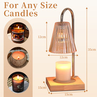 Lampu Pemanas Lilin Aroma Terapi dengan Kap Lampu Kaca Amber Beralur, Alas Kayu, Penghangat Lilin dengan Timer 2H 4H 8H