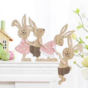 2024 Easter Bunny Decorations Table Decor Ins Painted Rabbit Wooden Crafts Home Decoration Door Wall Hanging For Easter