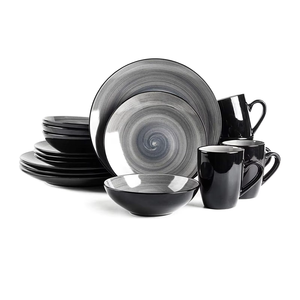 Promotion de septembre : Assiettes en céramique grises rondes de style occidental, design unique, compatibles micro-ondes, ensembles de vaisselle pour les fêtes - Product Image 1