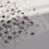 Autocollants pour ongles Halloween, croix sombre, toile d'araignée, rose, cristal, diamant, style gothique, blanc, noir, argent, décalcomanies pour manucure, autocollant 3D