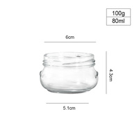 Pot de conservation alimentaire en verre à large ouverture en gros, desserts, miel, confiture, bocaux de fermentation avec couvercle en métal à vis, 80 ml