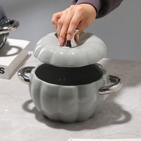 Grand plat à soupe en céramique en forme de citrouille, cocotte à double poignée avec couvercle pour la cuisson, idéal pour les gâteaux aux oiseaux, le sucre, les œufs à la vapeur et les desserts