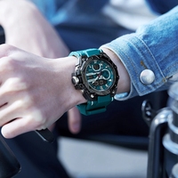 Smael jam tangan pria, arloji olahraga Digital Quartz gerakan ganda, warna emas kalender panggilan keren tahan air 8029