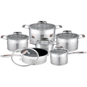Wholesale New Design Stainless Steel Kitchen Cookware Set 12pcs Cooking Pot Sets Cooking Pot Ware Non-Stick Cookware Set