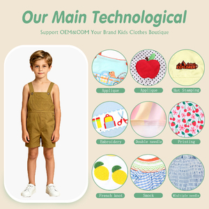 <span class=keywords><strong>Pantaloncini</strong></span> Pagliaccetto in Cotone Morbido Lavato per Bambini, con Bretelle a Bottone, Abbigliamento Casual da Gioco per Bambini Piccoli, Personalizzabili, Vendita all'Ingrosso - Product Image 3