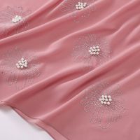 Écharpe Hijab en Chiffon Perlé à Fleurs et Strass, de Haute Qualité, pour Femmes Musulmanes Malaisiennes, Vente en Gros Sharut