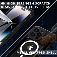 Étui de téléphone portable en alliage d'aluminium pour iPhone 14 Pro avec protection d'écran intégrée, étanchéité IP68, qualité militaire, aimant antichute