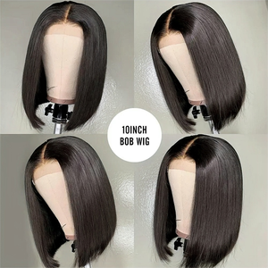 Perruques <span class=keywords><strong>Bob</strong></span> Courtes HD 4x4 en Cheveux Brésiliens Vierges Remy Double Drawn Noir Naturel 12A, Lace Front Transparente, Lisses et Ondulées, Densité 180% - Product Image 6