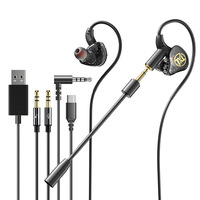 Earphone Komputer Desktop In-Ear dengan Mikrofon 2-in-1 Berkabel Khusus Gaming E-sports USB Dual Plug