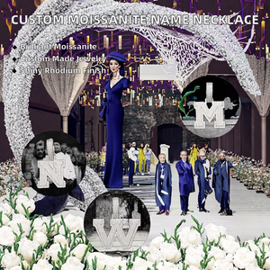 Tishya Diamond Moissanite <b>Name</b> Pendant Necklace Men Women Solid 925 Sterling Silver Rhodium Plated <b>A</b>-Z Letter Iced Personalized - Product Image 2