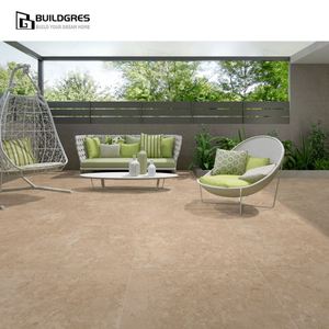Piastrella in Gres Porcellanato Effetto Travertino Beige Caldo per Esterni, Resistente agli Shock Termici e alla Sabbiatura, Piastrella Densa per Patio per Giardini di Ville GCC - Product Image 3