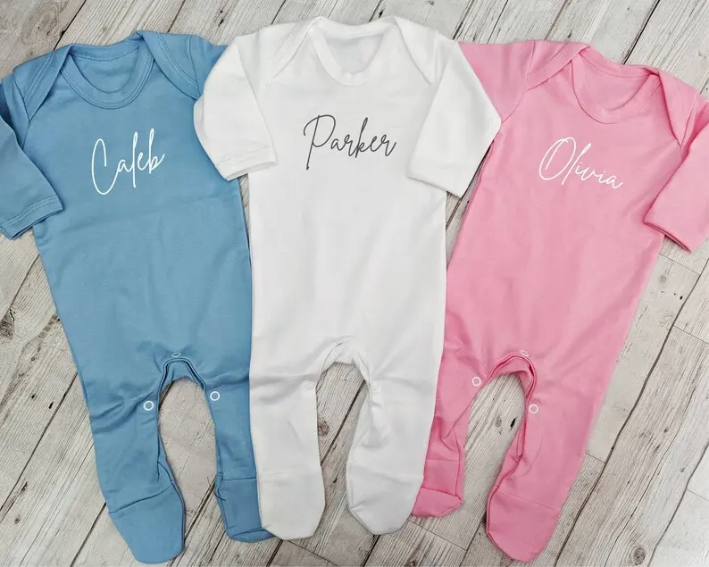 Gepersonaliseerde Naam Jongen Meisje Romper Baby Slaper Met Footie Pasgeboren Coming Home Outfit Set