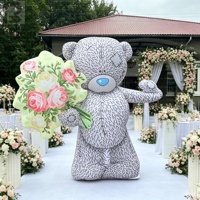 Ours en peluche gonflable ondulant de 2 m avec bouquet de fleurs, modèle ours de dessin animé pour la Saint-Valentin, mariage/fleuriste