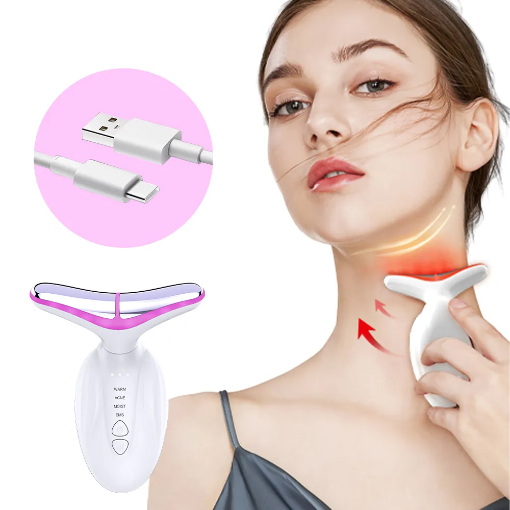 New 4 Color Light Ems Microcurrent Face Beauty Machine V-shape Neck Tattoo Lifting Massager Device