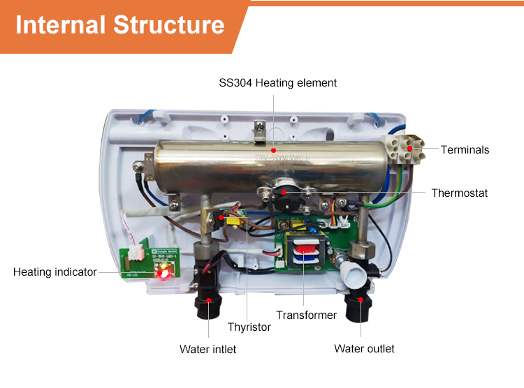 Factory price small size 5500W horizontal temperature control instant electric water heater