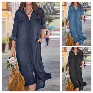 Beliebte lange Jeansröcke, neue Blusenkragen-Freizeitkleider - Product Image 2