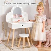 Table de maquillage en bois pour jeu d'imitation avec 11 accessoires, ensemble de coiffeuse blanche pour enfants avec miroir à lumière réglable