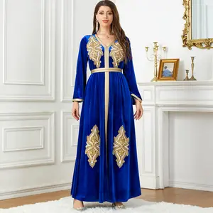 1784 роскошное синее бархатное Макси-платье с длинными рукавами