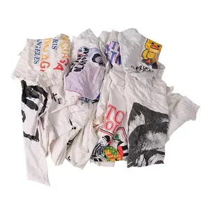 10kg Bag Rags For Industrial And Marine Use White T Shirt Rags 35- 65 CM Cotton Shop Rags Printed