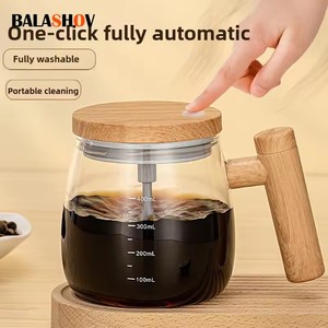 Tasse à café électrique élégante avec poignée, 400 ml, en verre, avec couvercle à agitation automatique, alimentation manuelle, pour usage domestique et hôtelier - Product Image 2