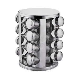 New Design Revolving Spice Tower Stainless Steel Rotating Spice Rack With 16 Spice Jars For Home Coffee Use