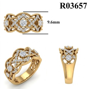 Bague Cocktail Vintage en Or Jaune Massif 18K avec Trois Diamants, Filigrane et Pavé Milgrain, pour Femme, Vente Directe Usine, MOQ 1 pièce - Product Image 6