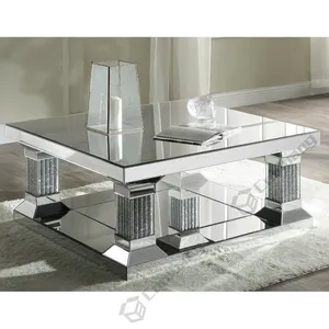 Meja Teh Ruang Tamu Modern Meja Kopi Cermin Perak Berlian Hancur