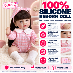 ตุ๊กตาเด็กเกิดใหม่ซิลิโคนทั้งตัวขนาด 18 นิ้ว รุ่น Doll Duo Custom ชุดรอมเปอร์ลายทางสีชมพูพร้อมผมหน้าม้า ของขวัญคริสต์มาสสำหรับเด็กผู้หญิง - Product Image 1