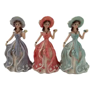 Colorful polyresin girl in dress wedding favors figurine for anniversary gift