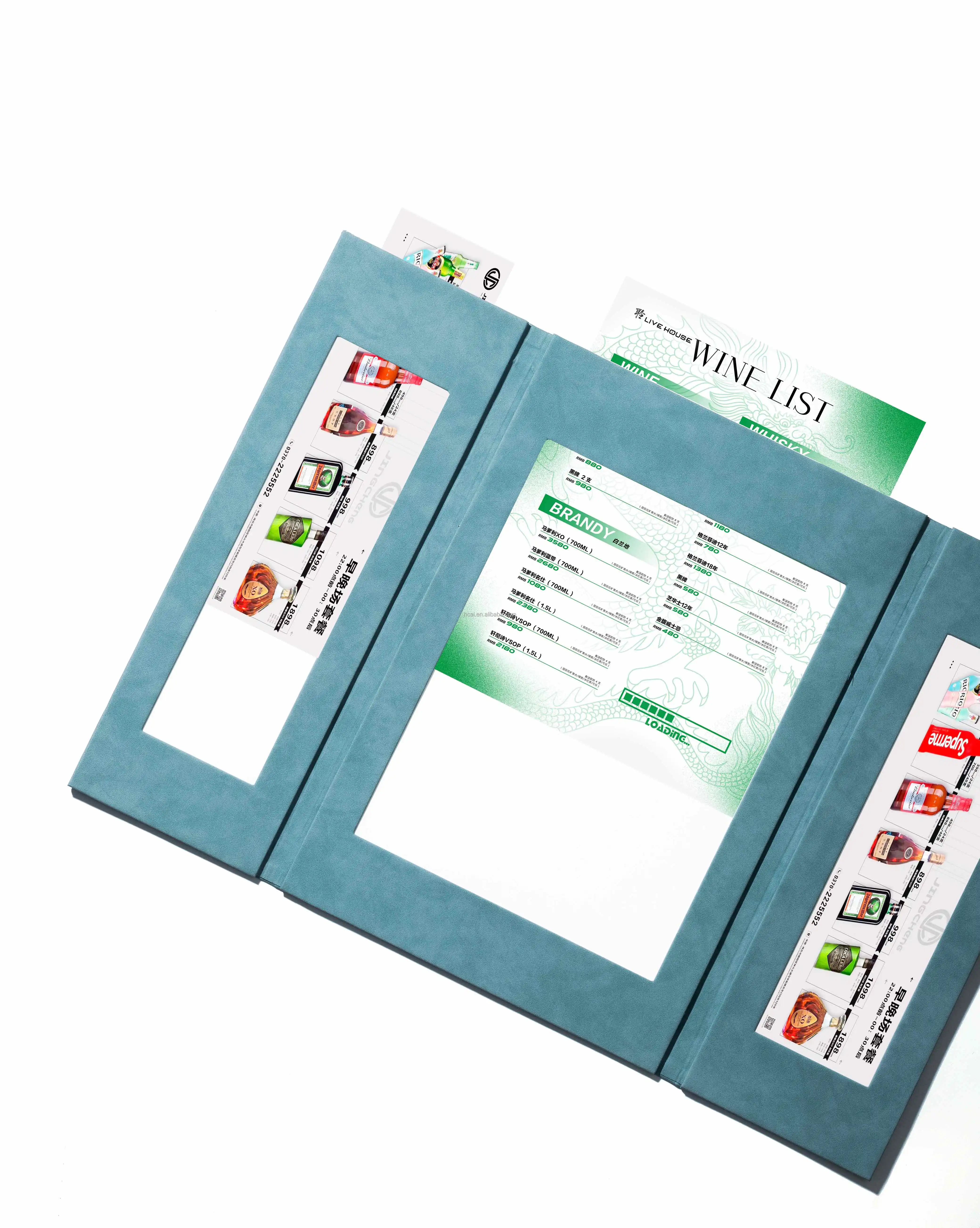 Chất lượng cao màu xanh da 3 XEM phí chiếu sáng menu LED menu nhà hàng thanh menu hiển thị