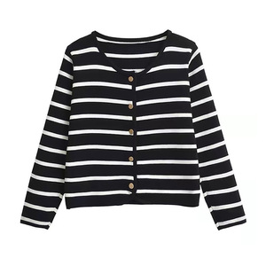 Women Striped Knit <b>Cardigan</b> Loose Fit Single Breasted Anti Pilling <b>Spring</b> 2024 - Product Image 4