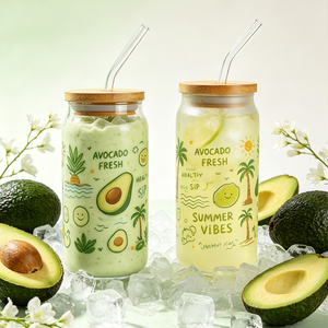 Vasos de Vidrio Sublimables al por Mayor, Transparentes Esmerilados, para Transferencia de Calor DIY, con Tapa de Bambú y Pajita, para Bebidas Personalizadas - Product Image 1