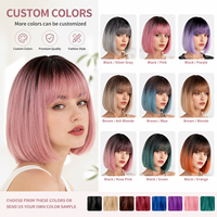 Perruque courte bob dégradée gris argenté de qualité supérieure avec frange, cheveux synthétiques résistants à la chaleur pour femmes, OEM