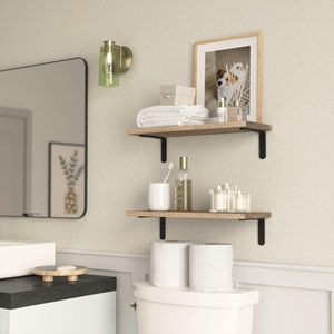 Rustic Wood Floating Shelves Set Of 2 Farmhouse Style <b>Wall</b> Dcor Hanging Shelf For Room - Product Image 3